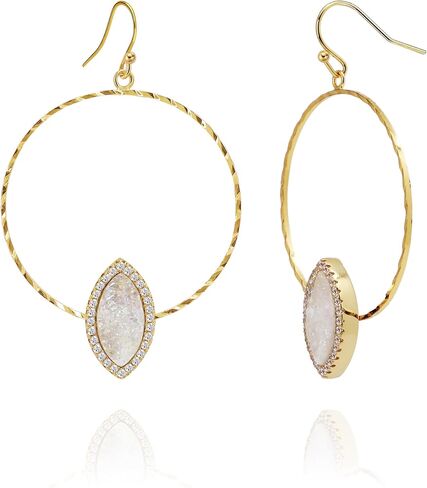 Ozel - Druzy Drop and Dangle Earrings for Women - Iridescent Drusy and Cubic Zirconia, 14K Gold-Plated Delicate Fashion Jewelry_3M3363 in Kuwait