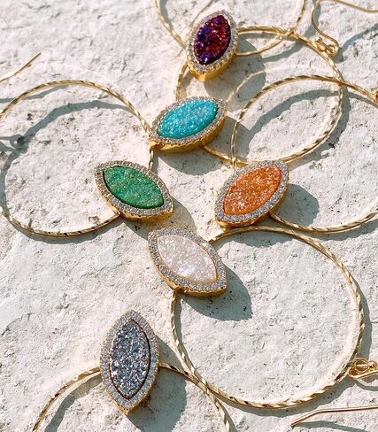 Ozel - Druzy Drop and Dangle Earrings for Women - Iridescent Drusy and Cubic Zirconia, 14K Gold-Plated Delicate Fashion Jewelry_3M3363 in Kuwait