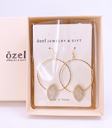 Ozel - Druzy Drop and Dangle Earrings for Women - Iridescent Drusy and Cubic Zirconia, 14K Gold-Plated Delicate Fashion Jewelry_3M3363 in Kuwait