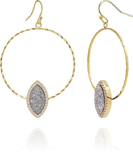 Ozel - Druzy Drop and Dangle Earrings for Women - Iridescent Drusy and Cubic Zirconia, 14K Gold-Plated Delicate Fashion Jewelry_3M3363 in Kuwait