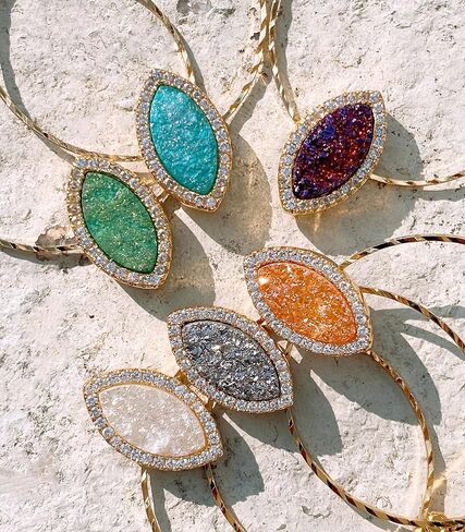 Ozel - Druzy Drop and Dangle Earrings for Women - Iridescent Drusy and Cubic Zirconia, 14K Gold-Plated Delicate Fashion Jewelry_3M3363 in Kuwait