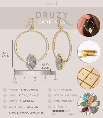 Ozel - Druzy Drop and Dangle Earrings for Women - Iridescent Drusy and Cubic Zirconia, 14K Gold-Plated Delicate Fashion Jewelry_3M3363 in Kuwait
