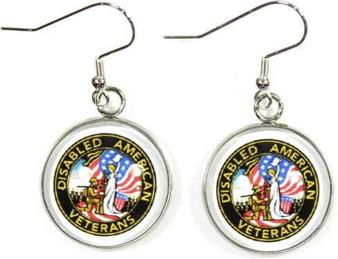 'Thank You for Your Service', More Armed Services Cabochon Dangle Earrings with Military Emblem in Kuwait
