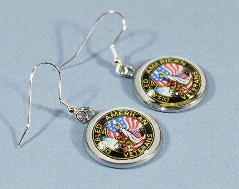 'Thank You for Your Service', More Armed Services Cabochon Dangle Earrings with Military Emblem in Kuwait