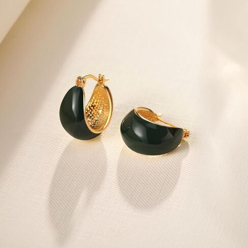 Simple Enamel 18K Gold Hoop Dangle Earrings for Women in Saudi Arabia
