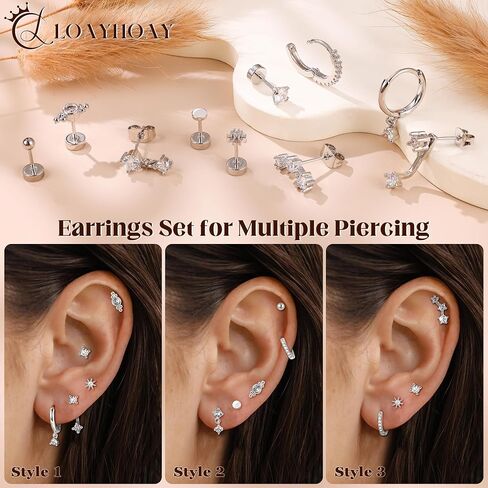 10Pairs 20G 14K Gold Plated FlatBack Earrings for Multiple Piercing Hypoallergenic Cartilage Earrings Set Tiny CZ Dainty Earring Lobe Helix Flat back Stud Earring for Women in Saudi Arabia