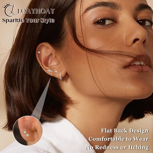 10Pairs 20G 14K Gold Plated FlatBack Earrings for Multiple Piercing Hypoallergenic Cartilage Earrings Set Tiny CZ Dainty Earring Lobe Helix Flat back Stud Earring for Women in Saudi Arabia