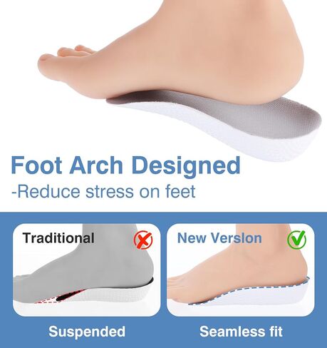 وسادات عالية للرجال، زوجان من وسادات الارتفاع 1.0 بوصة، نعال داخلية للارتفاع للرجال والنساء، نعال داخلية لتقويم العظام للقدم المسطحة، الكب الزائد، تخفيف آلام القدم (أبيض ورمادي) in Kuwait