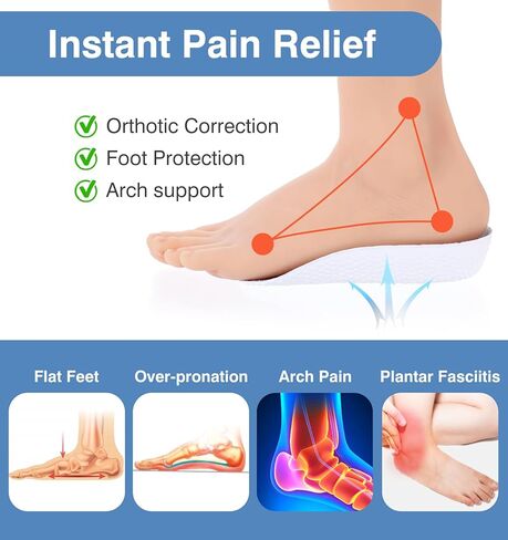 وسادات عالية للرجال، زوجان من وسادات الارتفاع 1.0 بوصة، نعال داخلية للارتفاع للرجال والنساء، نعال داخلية لتقويم العظام للقدم المسطحة، الكب الزائد، تخفيف آلام القدم (أبيض ورمادي) in Kuwait