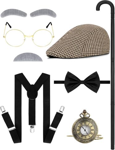 Old Man Costume for Kids, Boy 100 Days of School Glasses Hat Cane, Cosplay Grandpa Costume Set Outfit Accessories in Saudi Arabia