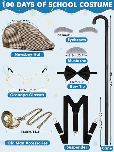Old Man Costume for Kids, Boy 100 Days of School Glasses Hat Cane, Cosplay Grandpa Costume Set Outfit Accessories in Saudi Arabia