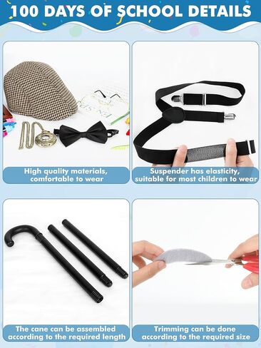 Old Man Costume for Kids, Boy 100 Days of School Glasses Hat Cane, Cosplay Grandpa Costume Set Outfit Accessories in Saudi Arabia