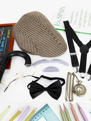 Old Man Costume for Kids, Boy 100 Days of School Glasses Hat Cane, Cosplay Grandpa Costume Set Outfit Accessories in Saudi Arabia