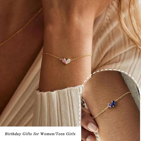 Birthstone Bracelets for Women, Dainty Gold Bracelet with Birthstone Birthday Gifts for Her Stocking Stuffers for Teens 14k Plated Adjustable Link Bracelet Anniversary Christmas Jewelry in Kuwait