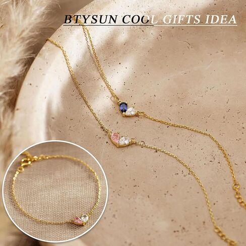 Birthstone Bracelets for Women, Dainty Gold Bracelet with Birthstone Birthday Gifts for Her Stocking Stuffers for Teens 14k Plated Adjustable Link Bracelet Anniversary Christmas Jewelry in Kuwait