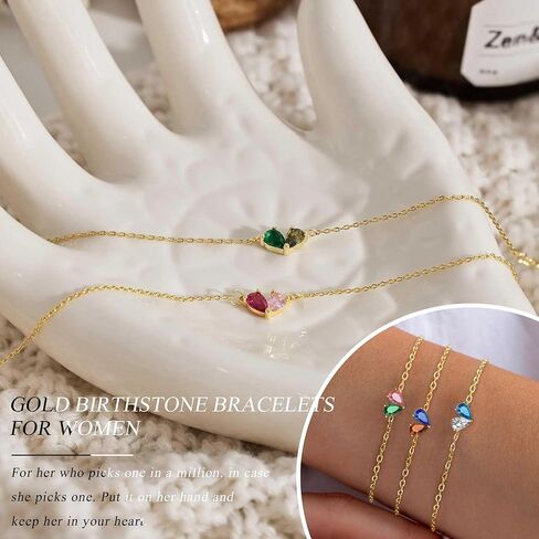 Birthstone Bracelets for Women, Dainty Gold Bracelet with Birthstone Birthday Gifts for Her Stocking Stuffers for Teens 14k Plated Adjustable Link Bracelet Anniversary Christmas Jewelry in Kuwait