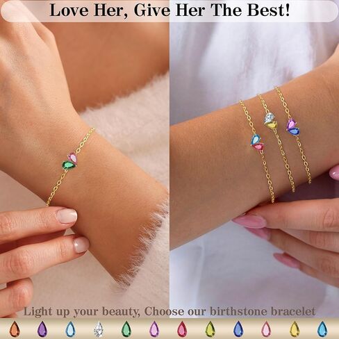 Birthstone Bracelets for Women, Dainty Gold Bracelet with Birthstone Birthday Gifts for Her Stocking Stuffers for Teens 14k Plated Adjustable Link Bracelet Anniversary Christmas Jewelry in Kuwait