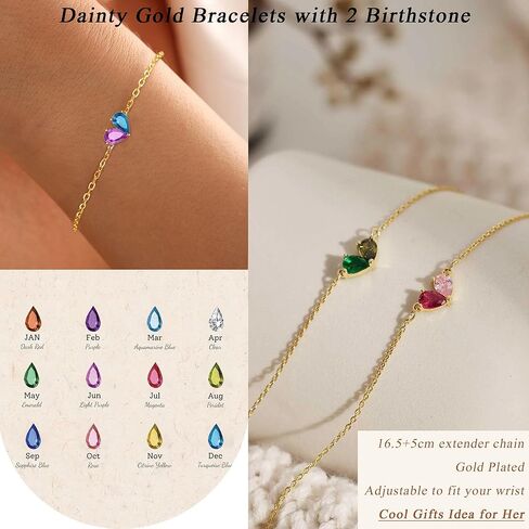 Birthstone Bracelets for Women, Dainty Gold Bracelet with Birthstone Birthday Gifts for Her Stocking Stuffers for Teens 14k Plated Adjustable Link Bracelet Anniversary Christmas Jewelry in Kuwait