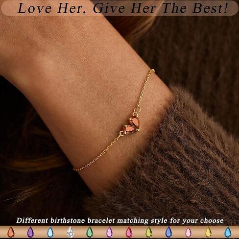 Birthstone Bracelets for Women, Dainty Gold Bracelet with Birthstone Birthday Gifts for Her Stocking Stuffers for Teens 14k Plated Adjustable Link Bracelet Anniversary Christmas Jewelry in Kuwait