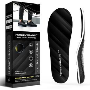 NASA Grade Never Flatten Plantar Fasciitis Insoles, Medium Arch Support Orthotics, Relieve Flat Feet, High Arch, Foot Pain, Next Level Elasticity for Comfort and Shock Absorption
