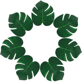 ATFL Artificial Medium Palm Leaves,50 PCS Fake Tropical Monstera Faux Palm Leaves for Safari Jungle Hawaiian Luau Party Table Decoration Wedding Birthday Beach Theme Party (Green, 50)…