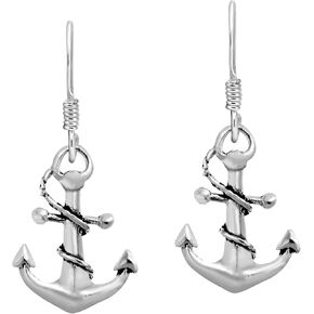 AeraVida Trendy Nautical Rope and Anchor .925 Sterling Silver Dangle Earrings | Casual Sterling Silver Dangle Earring for Women | Jewelry Gift