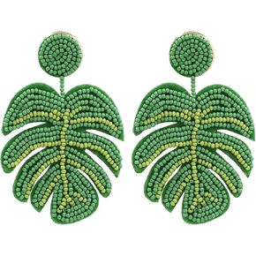 Multi-style Palm Leaf Earrings Handmade Bohemia Tree Seed Bead Braided Beaded Plant Leaves Statement Resin Drop Dangle Earring Jewelry for Women Teens