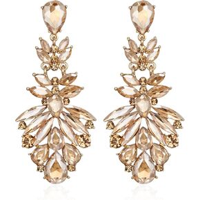 Crysdue Costume Earrings for Women, Marquise Teardrop Cluster Rhinestone Crystal Chandelier Dangle Earrings for Prom Party