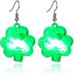 St. Patrick's Day Light Up Earrings Green Led Luck Clover Earrings Dangle Lightweight Plastic Led Shamrock Earrings Irish Holiday Carnival Earrings Jewelry for Women