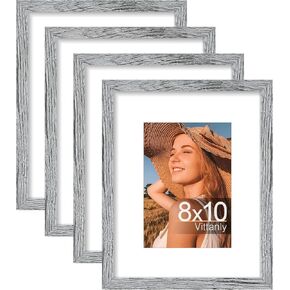 Vittanly 8x10 Picture Frames Set of 4, Display Pictures 5x7 with Mat or 8x10 without Mat, Engineered Wood with Shatter Resistant Plexiglass, Wall Gallery Photo Frames for Wall or Tabletop, Black