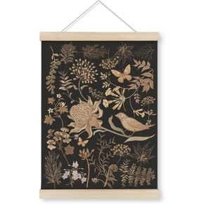 HRQKO Vintage Floral Wall Art Poster Hanger Frame, Botanical Wall Art, Retro Plant Wildflower Wall Art with Wooden Frames, Dark Flower Wall Hanging Banner Decor for Living Room Farmhouse, 12x16 Inch
