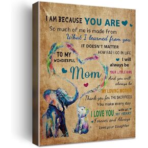 Wailozco Gifts for Mom - Hangable Canvas Poem Prints Framed Poster Wall Art for Mom from Daughter-Meaningful Mom Gifts,Mom Home Bedroom Living Room Wall Decor- Carnation