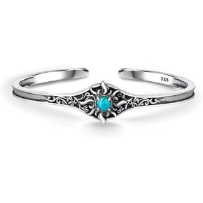 Genuine Turquoise Bracelet 925 Sterling Silver Sun Turquoise Cuff Bracelet Vintage Western Turquoise Jewelry for Women