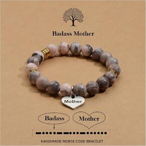 Inspirational Morse Code Beaded Bracelet for Women Natural Stone Pink Zebra Stone Bead Bracelet Christmas Gift Mother Wife Bestie Teacher Jewelry Funny Gift Valentine's Day