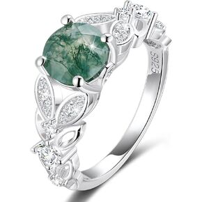 Natural Moss Agate Ring 925 Sterling Silver Ring Engagement Wedding Promise Ring Jewelry for Women
