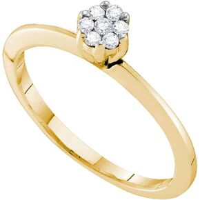 10kt Yellow Gold Womens Round Diamond Flower Cluster Ring 1/8 Cttw (I2-I3 clarity; J-K color)