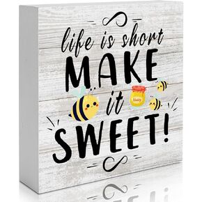 Inspirational Wooden Box Sign, Rustic Farmhouse honey Bee Cute Desk Decor, Table Decor For Kitchen Living Room Bedroom Office Desk Table Shelf, Gifts for Thanksgiving Christmas Easter(020)