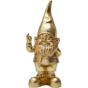 Gold Gnomes Decoration (Hand Heart Gesture) 10in Small Elf Ornament Polyresin Home Figurine