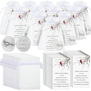 Cardinal Memorial Angel Sign Coins Set Include Cardinal Funeral Pocket Token Cardinal Sign Poem Cards and White Organza Bags for Angel Charms Wedding Funeral Memory Presents Family (Novel,150 Pcs)