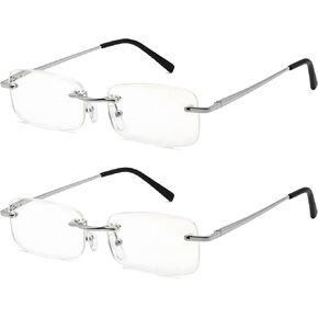 Rimless Reading Glasses - Blue Light Blocking Frameless Readers with Spring Hinge for Women Men 2 Pairs 2.00