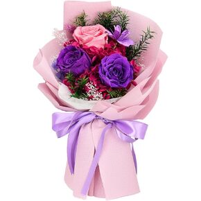 Preserved Flowers Bouquets, Purple Rose Flowers, Flowers for Delivery Prime, Natural Real Long Lasting Roses Flowers, Rose Bouquets Gifts for Women Valentines Day, Mothers Day (Purple)