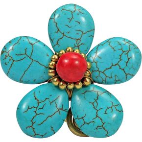 AeraVida Tropical Elegance Simulated Blue Turquoise Flower Statement Ring | Bold Floral Design with .925 Sterling Silver Accents | Eye-Catching Blue Turquoise Jewelry for Women