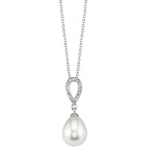 The Pearl Source 8.5-9.0mm Genuine Freshwater Cultured Pearl & Cubic Zirconia Delia Pendant Necklace for Women