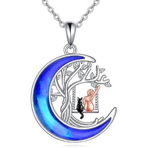 Tree of Life Cat Necklace for Women 925 Sterling Silver Black Cat Pendant Tree of Life Jewelry Gift