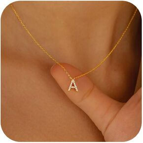 Turandoss Dainty Initial Necklace for Women - 14K Gold Plated Cubic Zirconia Letter Necklace Gold Necklaces for Women Trendy Pendant Necklace Gold Jewelry for Women Teen Girl Gifts