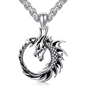 Dragon Necklace for Men 925 Sterling Silver Dragon Pendant Necklace Cool Jewelry Gift for Men Women (01- silver)