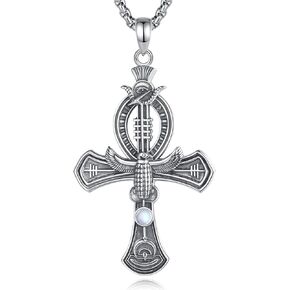 Vito Egyptian Necklace for Women Men, 925 Sterling Silver Anubis/Ankh Cross/Evil Eye/Egyptian Goddess Pendant for Mom Dad, Egypt Protection Jewelry Gift, 22"/24"