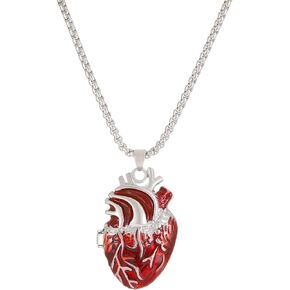 Anatomical Heart Necklace for Women Broken Heart Necklace Heart Anatomy Necklace 3D Human Heart Pendant Necklace Anatomical Organ Heart Necklace Valentine Gifts for Men