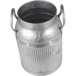 Vintage Galvanized Iron Bucket Vase with Handle Rustic Decorative Pot for Farmhouse Style Centerpiece
