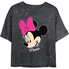 Disney Characters Minnie Big Face Women's Mineral Wash Short Sleeve Crop Tee